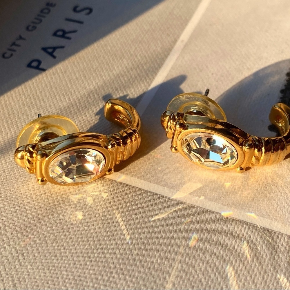 SWAROVSKI gold tone large clear crystal earrings